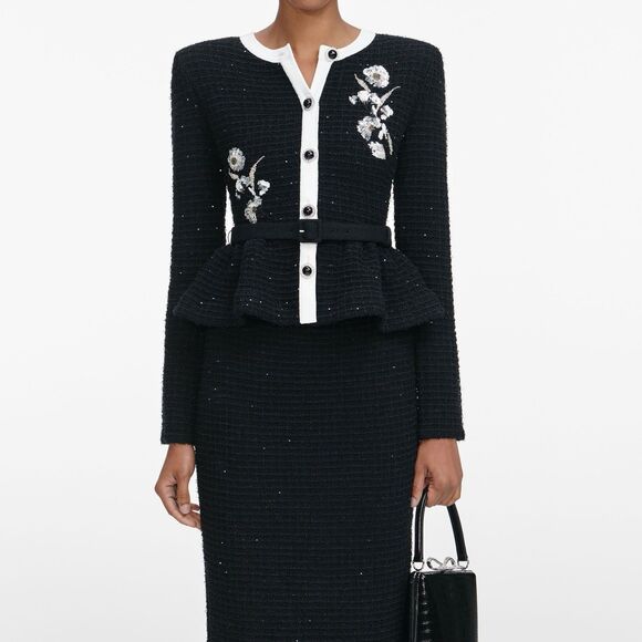 NWOT Self-Portrait BLACK FLORAL TEXTURED KNIT MIDI DRESS, special occasion dress - Picture 4 of 16